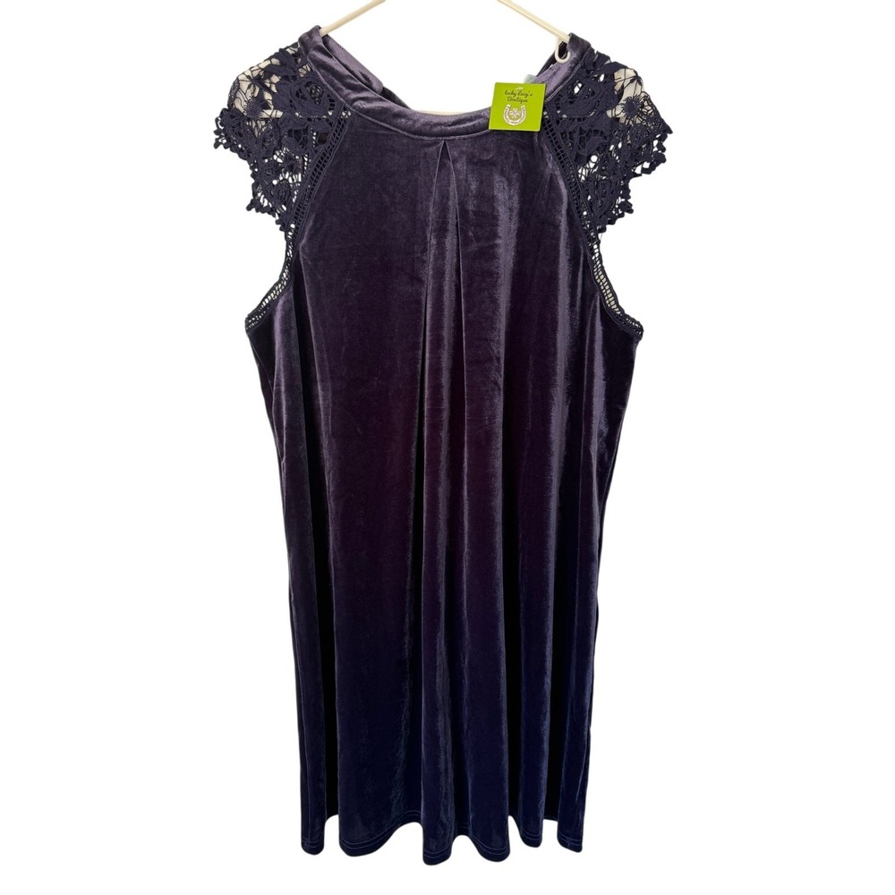 Violet Lace Cap Sleeve Shift Dress Velour NWT L